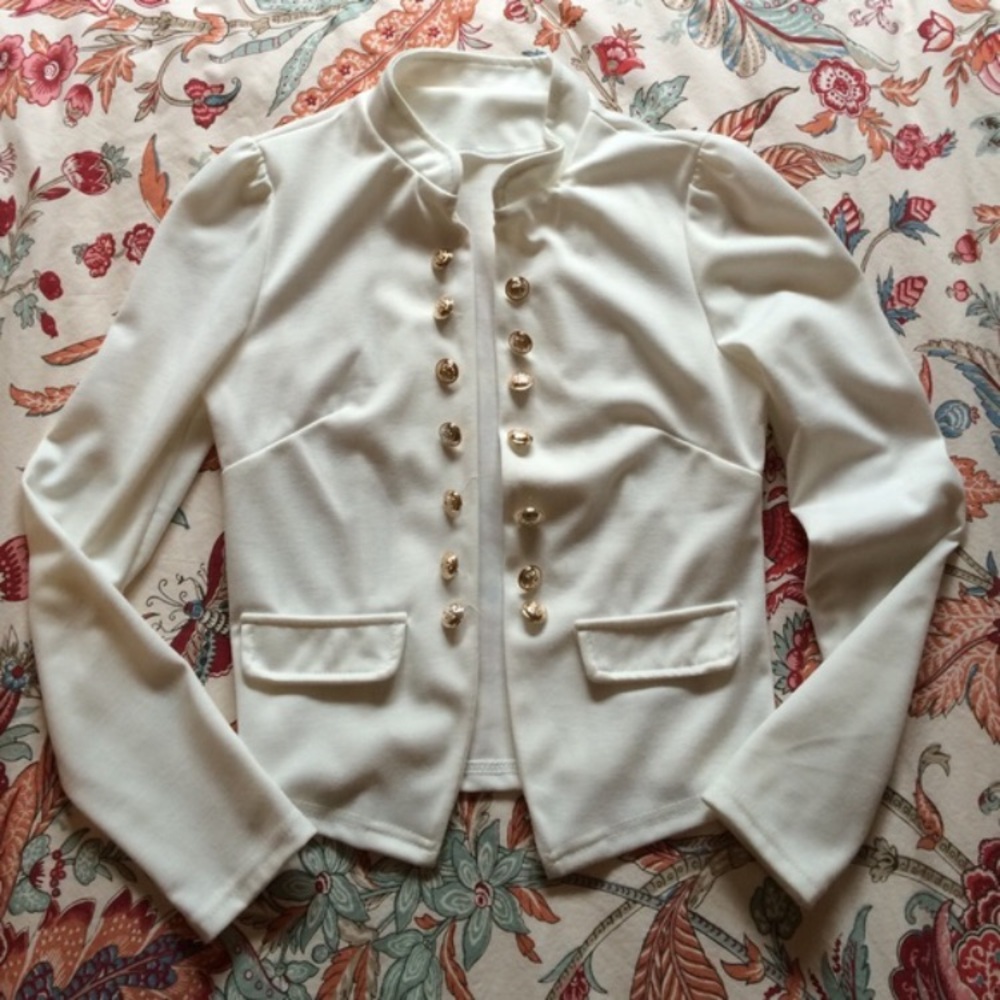 Women's Cream Military-Style Button Jacket